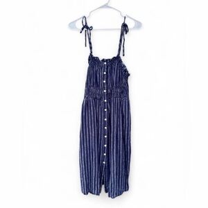Universal Thread Blue & White Striped Button-Front Tie-Strap Dress Size L